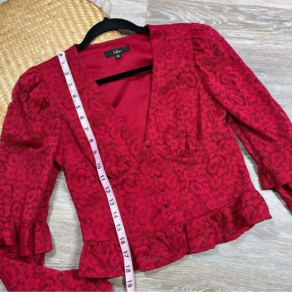 Lulus call me romantic red lace blouse - Picture 6 of 9